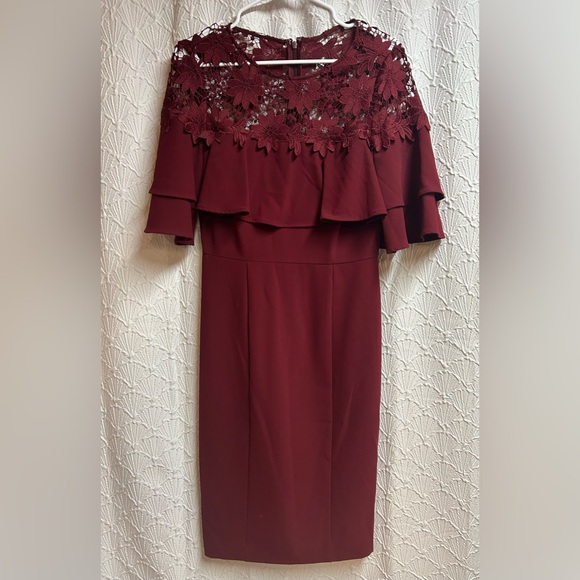 Tahari ASL Burgundy Size 4 Dress - Picture 2 of 8